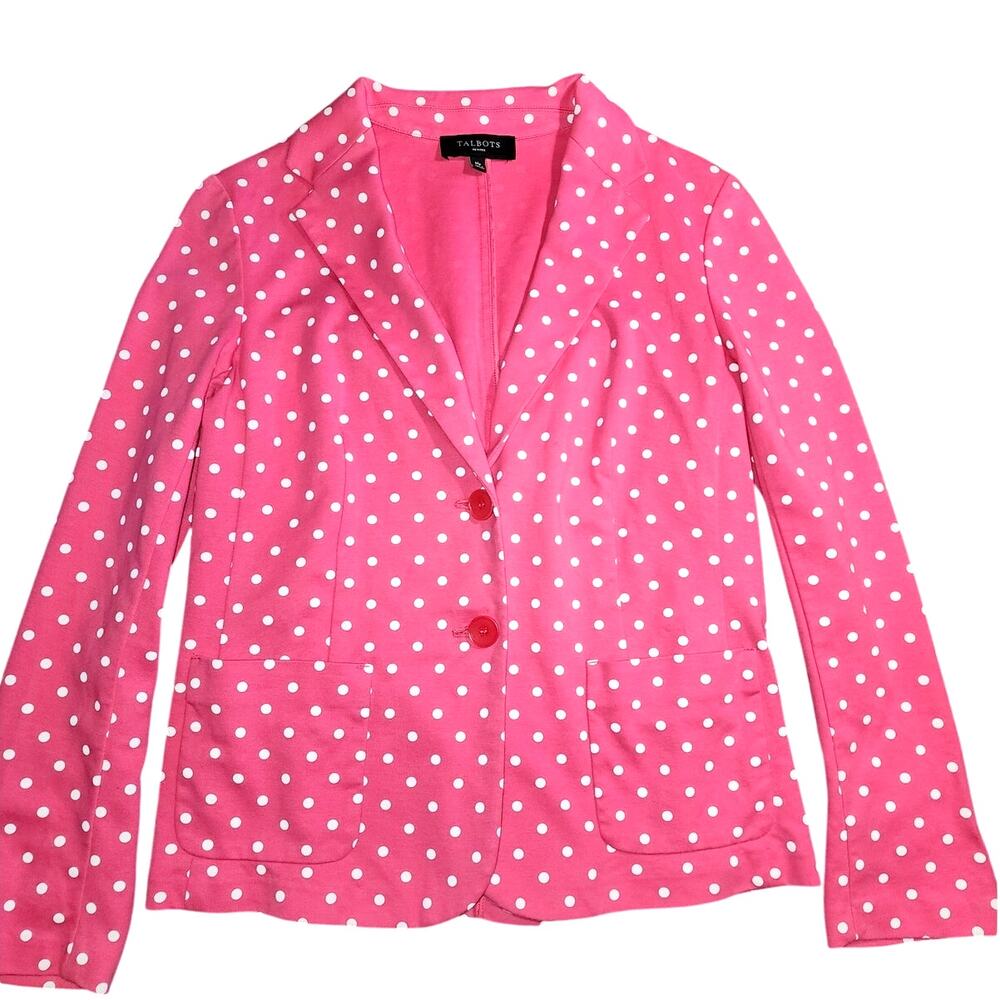 Talbots Pink Polka Dot Cotton Blend Stretch Blazer MP